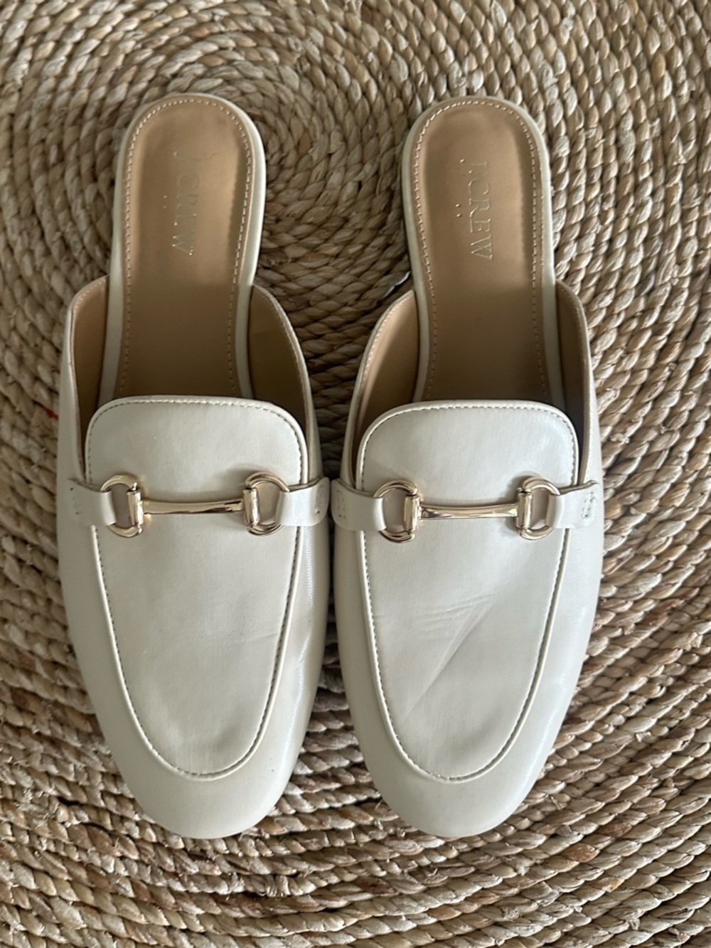 J.Crew women's slip-on mule loafers with metallic buckle detailing Size 10